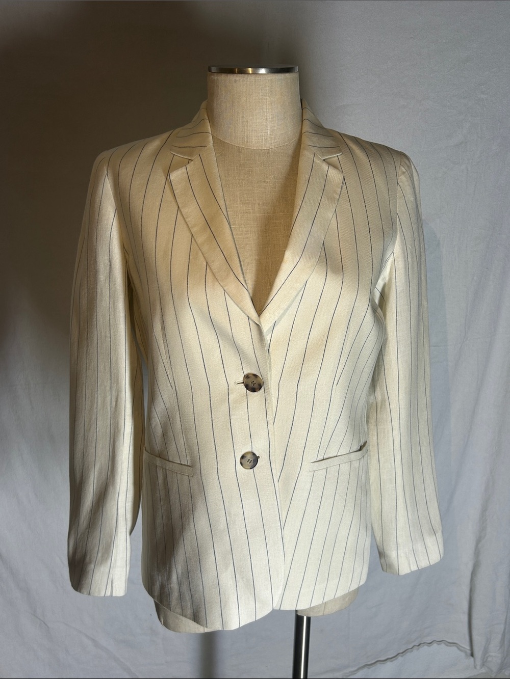 Lafayette 148 New York Cream Blazer with Navy Pinstripes